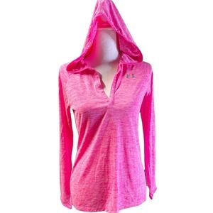 Under Armour Long Sleeve T-Shirt Small Hooded Pink Run